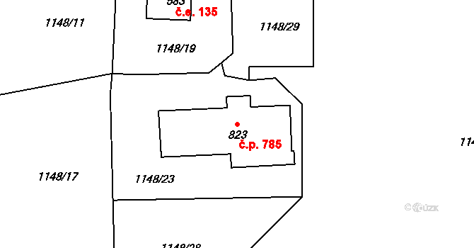 Bublava 785 na parcele st. 823 v KÚ Bublava, Katastrální mapa