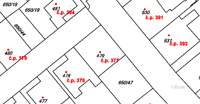 Borohrádek 377 na parcele st. 479 v KÚ Borohrádek, Katastrální mapa