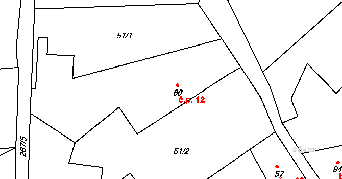 Osečnice 12 na parcele st. 60 v KÚ Osečnice, Katastrální mapa