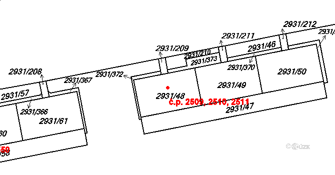 Žižkov 2509,2510,2511, Praha na parcele st. 2931/48 v KÚ Žižkov, Katastrální mapa