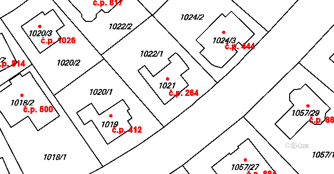 Libuš 264, Praha na parcele st. 1021 v KÚ Libuš, Katastrální mapa