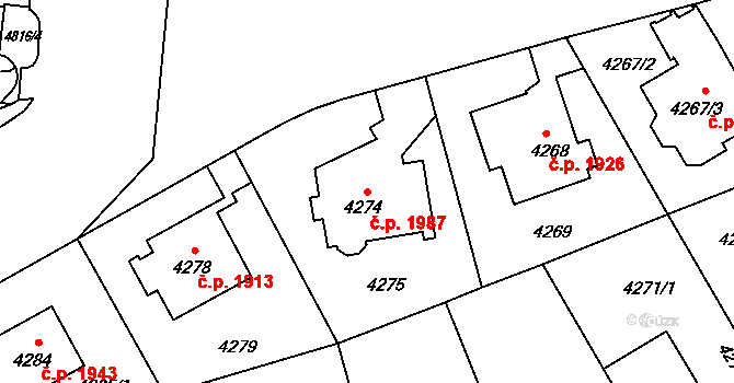 Smíchov 1987, Praha na parcele st. 4274 v KÚ Smíchov, Katastrální mapa