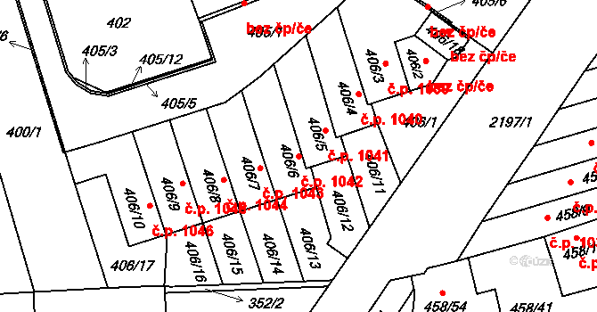 Střešovice 1042, Praha na parcele st. 406/6 v KÚ Střešovice, Katastrální mapa