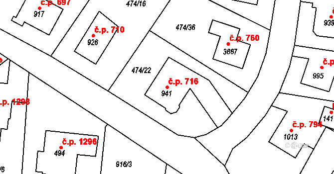Vrchlabí 716 na parcele st. 941 v KÚ Vrchlabí, Katastrální mapa