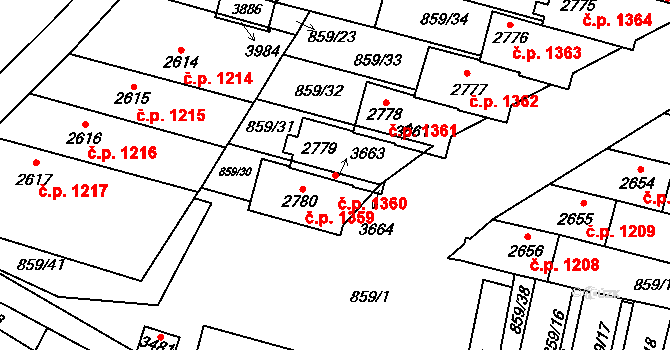 Vrchlabí 1360 na parcele st. 3663 v KÚ Vrchlabí, Katastrální mapa