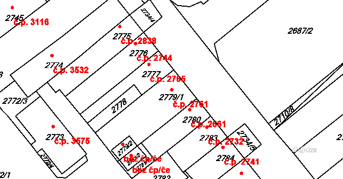 Chomutov 2761 na parcele st. 2779/1 v KÚ Chomutov II, Katastrální mapa