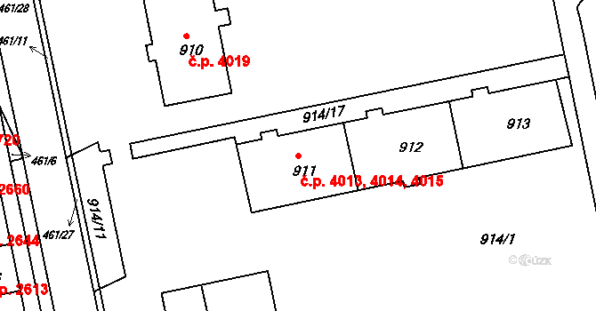 Chomutov 4013,4014,4015 na parcele st. 911 v KÚ Chomutov II, Katastrální mapa