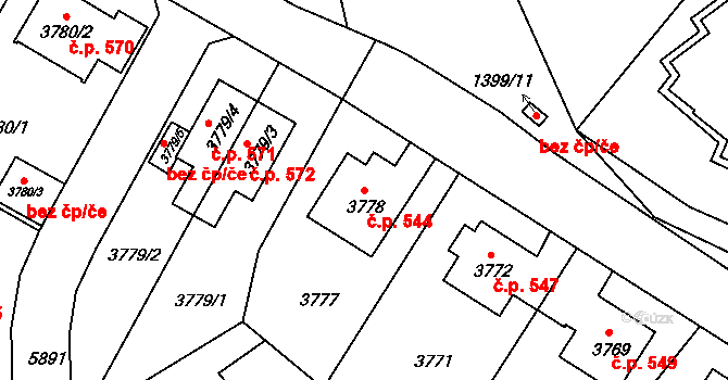 Liberec IV-Perštýn 544, Liberec na parcele st. 3778 v KÚ Liberec, Katastrální mapa