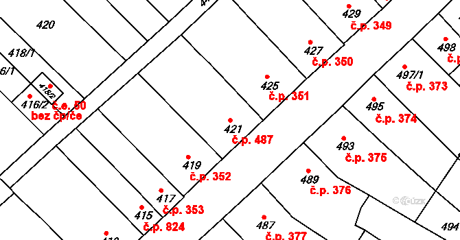 Ořechov 487 na parcele st. 421 v KÚ Ořechov, Katastrální mapa