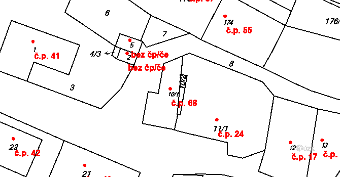 Braníškov 68 na parcele st. 10/1 v KÚ Braníškov, Katastrální mapa