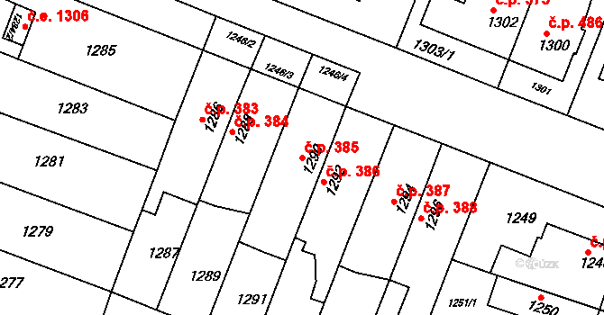 Kuřim 385 na parcele st. 1290 v KÚ Kuřim, Katastrální mapa