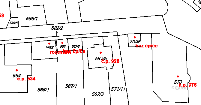 Doksy 928 na parcele st. 567/5 v KÚ Doksy u Máchova jezera, Katastrální mapa