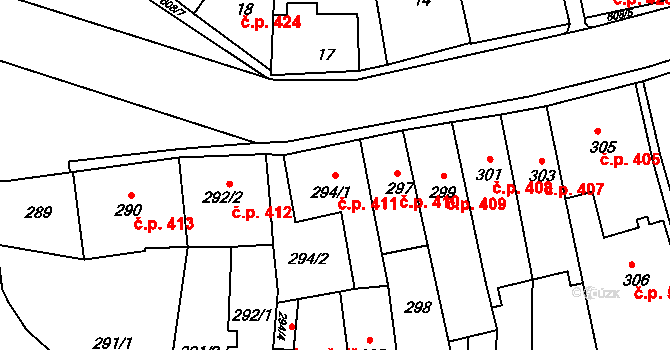 Šluknov 411 na parcele st. 294/1 v KÚ Šluknov, Katastrální mapa