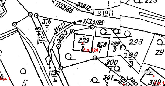 Dolní Heřmanice 124 na parcele st. 299/2 v KÚ Dolní Heřmanice, Katastrální mapa