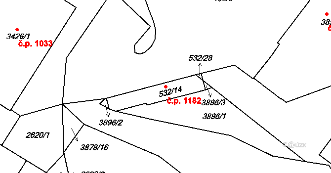 Nové Město 1182, Rokycany na parcele st. 532/14 v KÚ Rokycany, Katastrální mapa