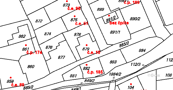 Šluknov 10 na parcele st. 879 v KÚ Šluknov, Katastrální mapa