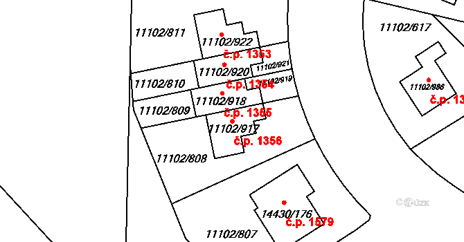 Severní Předměstí 1356, Plzeň na parcele st. 11102/917 v KÚ Plzeň, Katastrální mapa