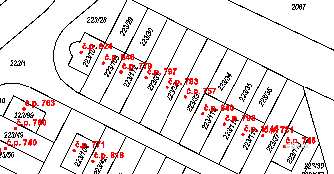 Buštěhrad 783 na parcele st. 223/32 v KÚ Buštěhrad, Katastrální mapa