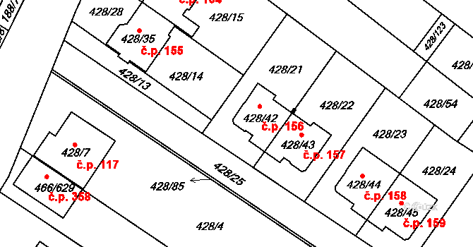 Rebešovice 156 na parcele st. 428/42 v KÚ Rebešovice, Katastrální mapa