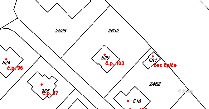 Růžená 103 na parcele st. 520 v KÚ Růžená, Katastrální mapa