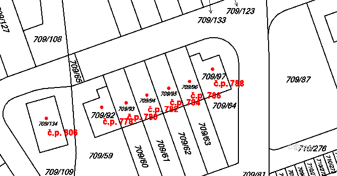 Poříčí 784, Boršov nad Vltavou na parcele st. 709/95 v KÚ Boršov nad Vltavou, Katastrální mapa