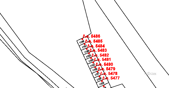 Kadaň 5485 na parcele st. 1167 v KÚ Kadaň, Katastrální mapa