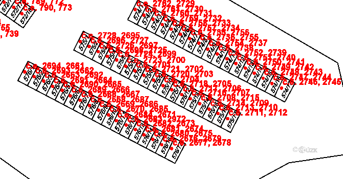 Příluky 2705,2718, Zlín na parcele st. 575/11 v KÚ Příluky u Zlína, Katastrální mapa