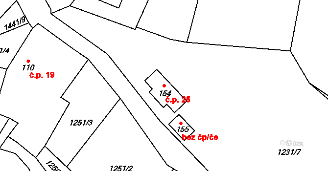 Nuzbely 25, Radenín na parcele st. 154 v KÚ Hroby, Katastrální mapa