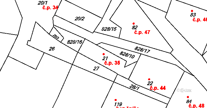 Cerhonice 35 na parcele st. 21 v KÚ Cerhonice, Katastrální mapa
