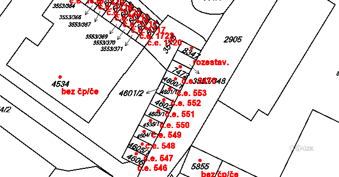 Hodonín 552 na parcele st. 4601/1 v KÚ Hodonín, Katastrální mapa