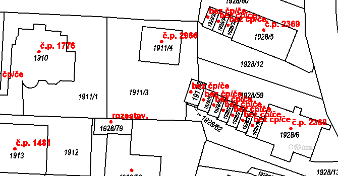 Teplice 39148459 na parcele st. 1911/2 v KÚ Teplice, Katastrální mapa