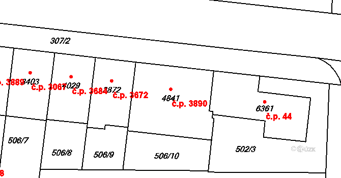 Zlín 3890 na parcele st. 4841 v KÚ Zlín, Katastrální mapa