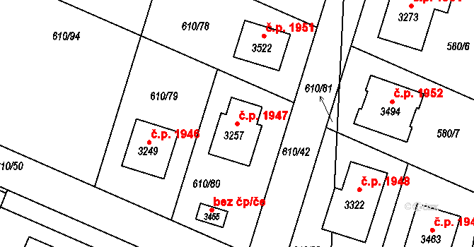 Lysá nad Labem 1947 na parcele st. 3257 v KÚ Lysá nad Labem, Katastrální mapa