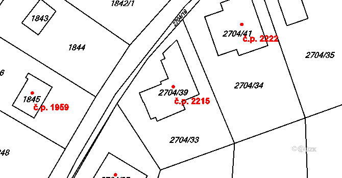 Černošice 2215 na parcele st. 2704/39 v KÚ Černošice, Katastrální mapa