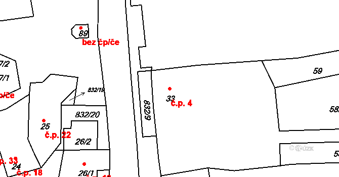 Bor u Chroustovic 4, Rosice na parcele st. 33 v KÚ Bor u Chroustovic, Katastrální mapa