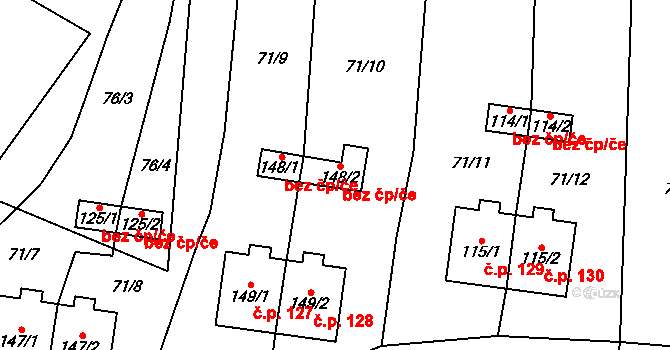 Cheb 53763459 na parcele st. 148/2 v KÚ Hradiště u Chebu, Katastrální mapa