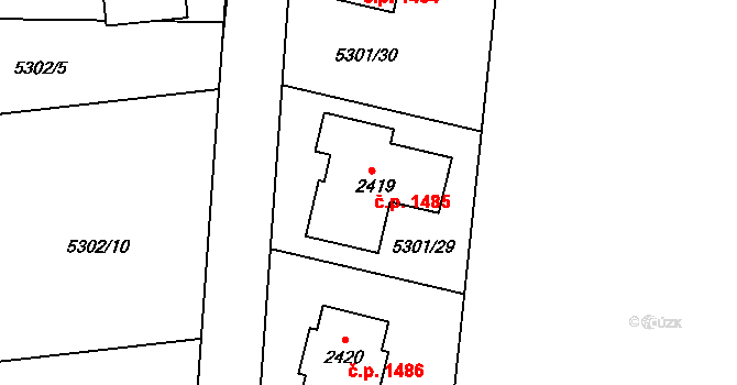 Rosice 1485 na parcele st. 2419 v KÚ Rosice u Brna, Katastrální mapa