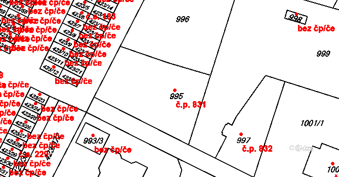 Nýřany 831 na parcele st. 995 v KÚ Nýřany, Katastrální mapa