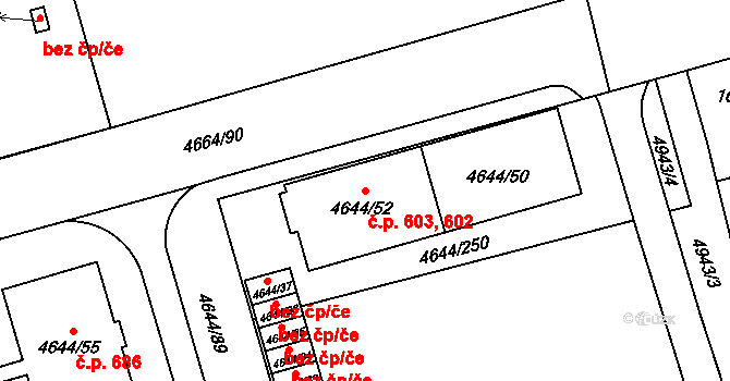 Litomyšlské Předměstí 603, Vysoké Mýto na parcele st. 4644/52 v KÚ Vysoké Mýto, Katastrální mapa