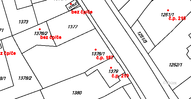 Pražské Předměstí 187, Vysoké Mýto na parcele st. 1376/1 v KÚ Vysoké Mýto, Katastrální mapa