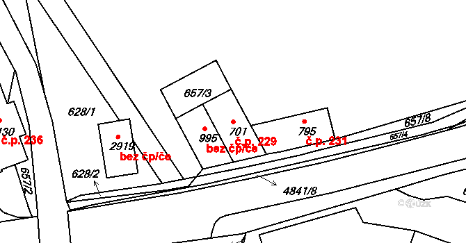 Dolejší Předměstí 229, Domažlice na parcele st. 701 v KÚ Domažlice, Katastrální mapa