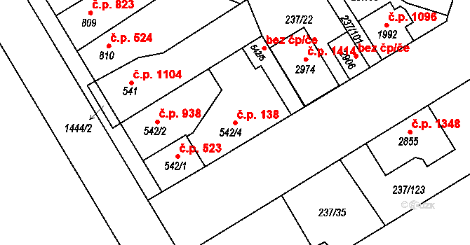 Přeštice 138 na parcele st. 542/4 v KÚ Přeštice, Katastrální mapa
