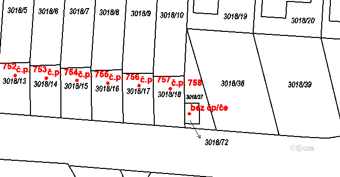 Pražské Předměstí 758, Jaroměř na parcele st. 3018/18 v KÚ Jaroměř, Katastrální mapa