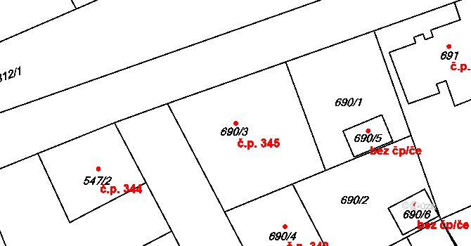 Josefov 345, Jaroměř na parcele st. 690/3 v KÚ Josefov u Jaroměře, Katastrální mapa