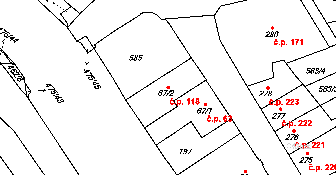 Staré Město nad Metují 118, Náchod na parcele st. 67/2 v KÚ Staré Město nad Metují, Katastrální mapa