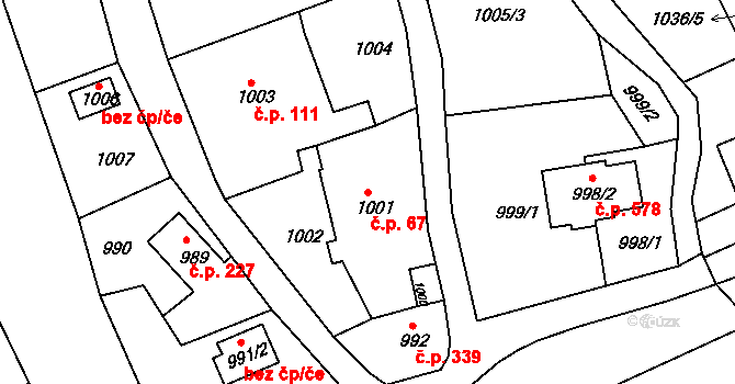 Žilina 67, Nový Jičín na parcele st. 1001 v KÚ Žilina u Nového Jičína, Katastrální mapa