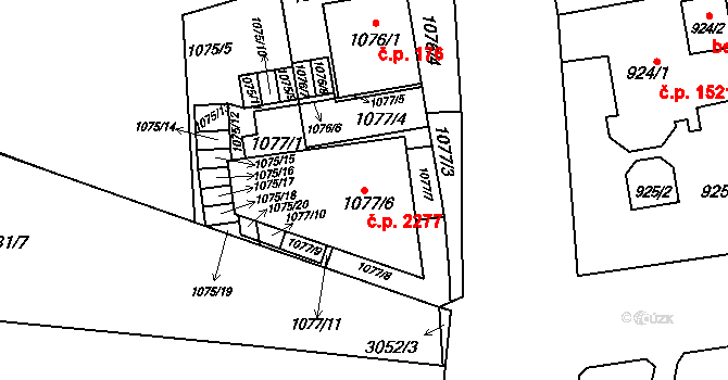 Bolevec 2277, Plzeň na parcele st. 1077/6 v KÚ Bolevec, Katastrální mapa