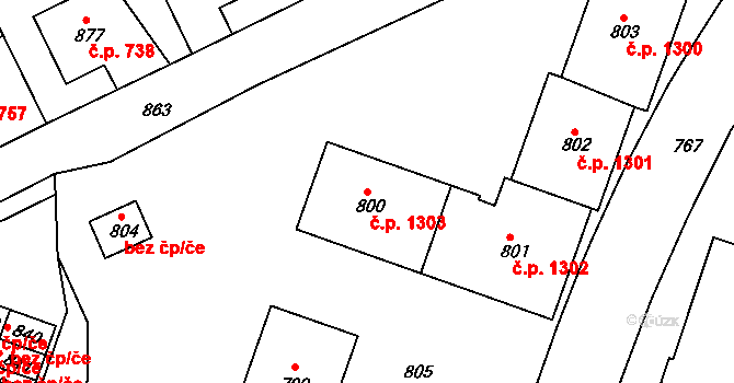 Příbor 1303 na parcele st. 800 v KÚ Příbor, Katastrální mapa