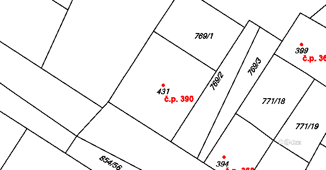 Řevničov 390 na parcele st. 431 v KÚ Řevničov, Katastrální mapa