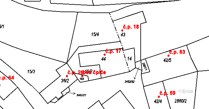 Soběnov 17 na parcele st. 44 v KÚ Soběnov, Katastrální mapa